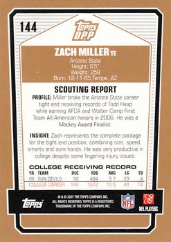2007 Topps Draft Picks & Prospects #144 Zach Miller Back