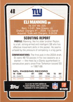 2007 Topps Draft Picks & Prospects #48 Eli Manning Back