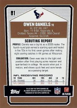 2007 Topps Draft Picks & Prospects #81 Owen Daniels Back