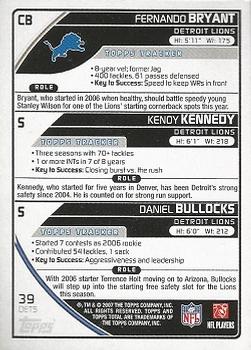 2007 Topps Total #39 Daniel Bullocks / Fernando Bryant / Kenoy Kennedy Back