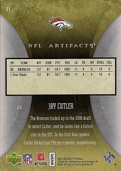 2007 Upper Deck Artifacts #31 Jay Cutler Back