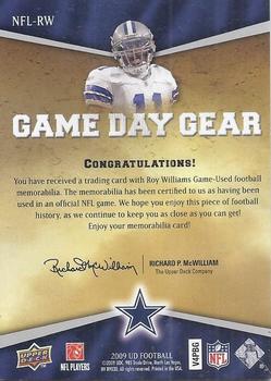 2009 Upper Deck - Game Day Gear #NFL-RW Roy Williams Back