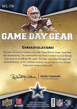 2009 Upper Deck - Game Day Gear #NFL-TW Travis Wilson Back