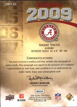 2009 Upper Deck Icons - Class of 2009 Autographs #2009-AS Andre Smith Back