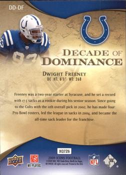2009 Upper Deck Icons - Decade of Dominance Gold #DD-DF Dwight Freeney Back