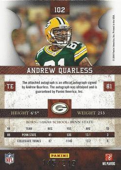 2010 Panini Plates & Patches #102 Andrew Quarless  Back