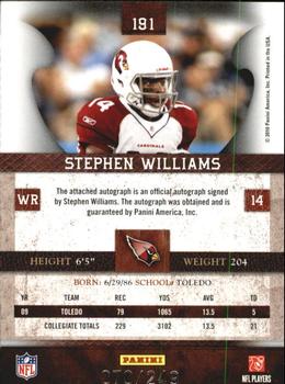 2010 Panini Plates & Patches #191 Stephen Williams  Back