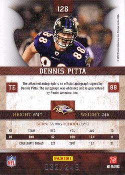 2010 Panini Plates & Patches #126 Dennis Pitta  Back