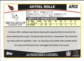 2006 Topps Arizona Cardinals #ARI2 Antrel Rolle Back