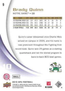 2010 SP Authentic #9 Brady Quinn Back