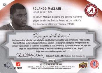 2010 SP Authentic #120 Rolando McClain Back