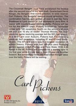 1992 All World - Greats/Rookies #SG12 Carl Pickens Back