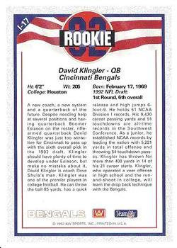 1992 All World - Legends/Rookies #L-17 David Klingler Back
