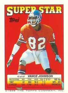 1988 Topps Stickers - Super Star Backs #5 Vance Johnson Front