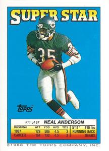 1988 Topps Stickers - Super Star Backs #11 Neal Anderson Front