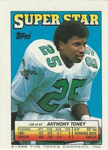 1988 Topps Stickers - Super Star Backs #38 Anthony Toney Front
