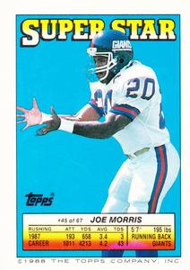 1988 Topps Stickers - Super Star Backs #45 Joe Morris Front