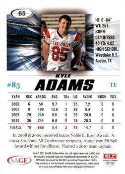 2011 SAGE HIT #65 Kyle Adams Back