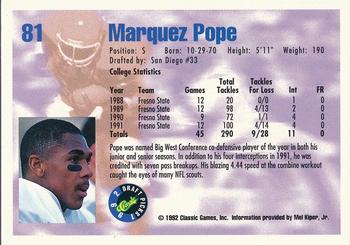 1992 Classic Draft Picks - Gold #81 Marquez Pope Back