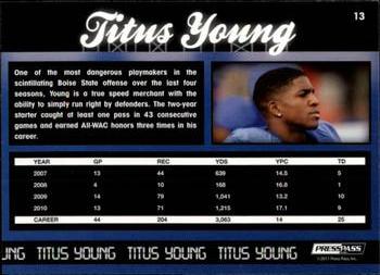 2011 Press Pass #13 Titus Young Back