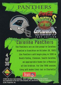 1994 Coca-Cola Monsters of the Gridiron #4 Carolina Panthers Back