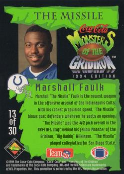 1994 Coca-Cola Monsters of the Gridiron #13 Marshall Faulk Back