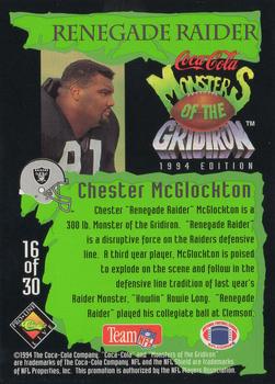 1994 Coca-Cola Monsters of the Gridiron #16 Chester McGlockton Back