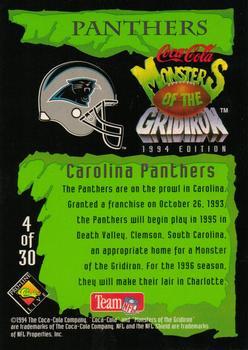1994 Coca-Cola Monsters of the Gridiron - Gold #4 Carolina Panthers Mascot Back