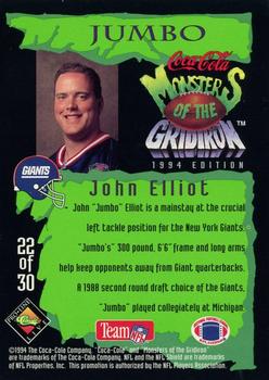 1994 Coca-Cola Monsters of the Gridiron - Gold #22 John Elliott Back