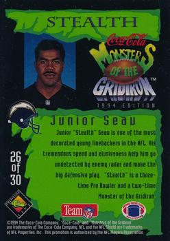 1994 Coca-Cola Monsters of the Gridiron - Gold #26 Junior Seau Back
