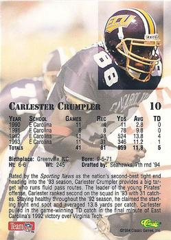 1994 Classic NFL Draft - Gold #10 Carlester Crumpler Back