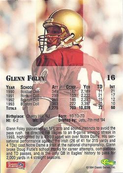 1994 Classic NFL Draft - Gold #16 Glenn Foley Back