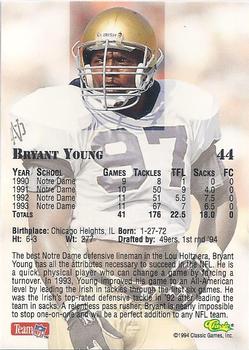 1994 Classic NFL Draft - Gold #44 Bryant Young Back