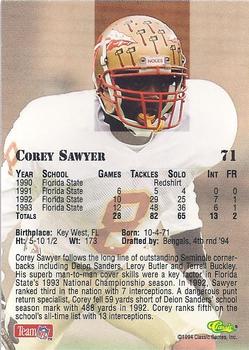 1994 Classic NFL Draft - Gold #71 Corey Sawyer Back
