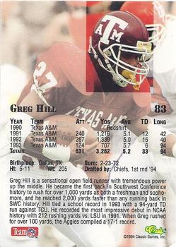1994 Classic NFL Draft - Gold #83 Greg Hill Back