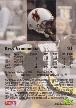 1994 Classic NFL Draft - Gold #91 Ryan Yarborough Back