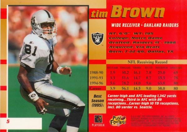 1997-98 Bowman's Best Super Bowl Jumbos #5 Tim Brown Back