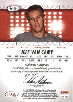 2011 SAGE HIT - Autographs #A13 Jeff Van Camp Back
