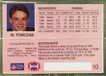 1989 Action Packed Test #10 Mike Tomczak Back