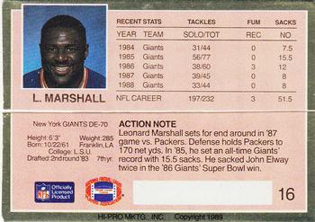1989 Action Packed Test #16 Leonard Marshall Back