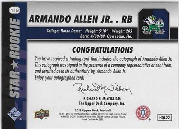 2011 Upper Deck - Rookie Autographs #119 Armando Allen Back
