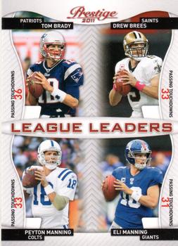 2011 Panini Prestige - League Leaders #23 Tom Brady / Drew Brees / Peyton Manning / Eli Manning Front