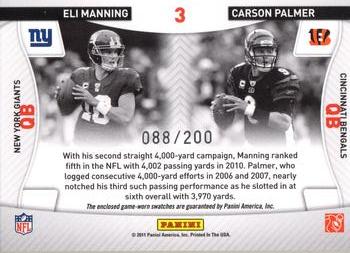 2011 Panini Prestige - League Leaders Materials #3 Eli Manning / Carson Palmer Back