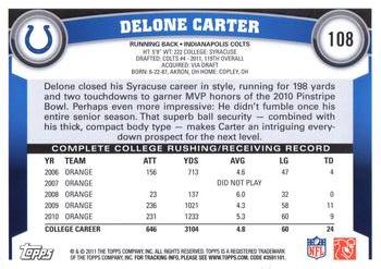 2011 Topps #108 Delone Carter Back