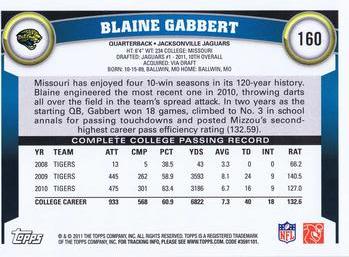 2011 Topps #160 Blaine Gabbert Back