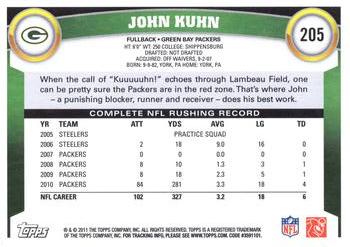 2011 Topps #205 John Kuhn Back