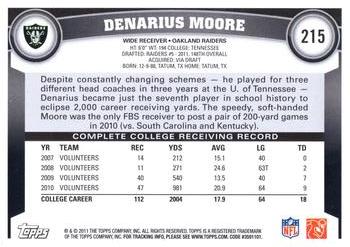 2011 Topps #215 Denarius Moore Back