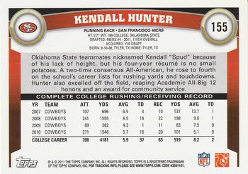 2011 Topps #155 Kendall Hunter Back