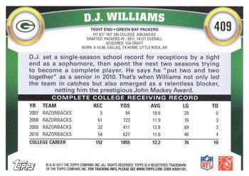2011 Topps #409 D.J. Williams Back