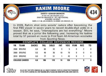 2011 Topps #434 Rahim Moore Back